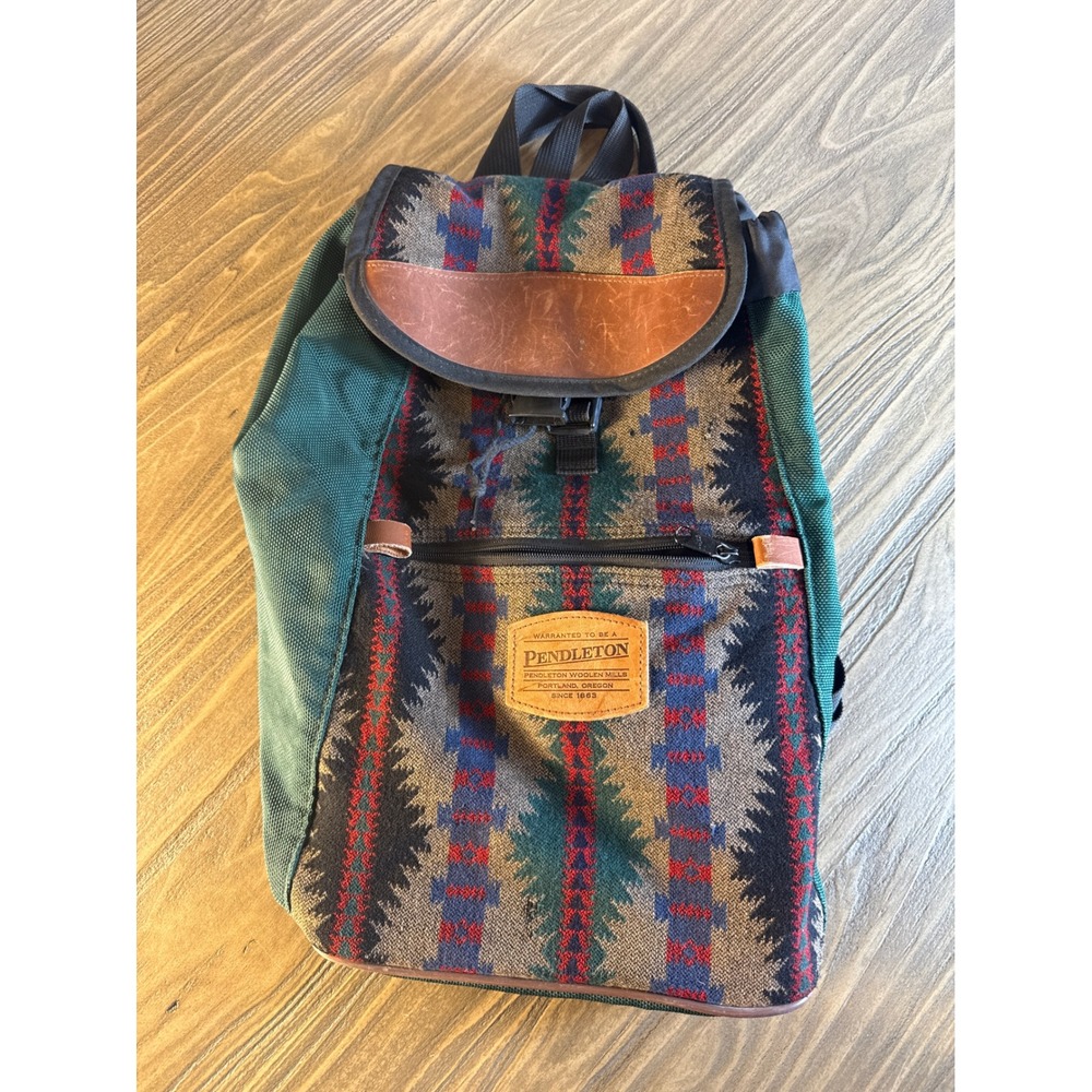 Pendleton Teal, Red & Navy Southwestern Pattern Canvas Backpack
